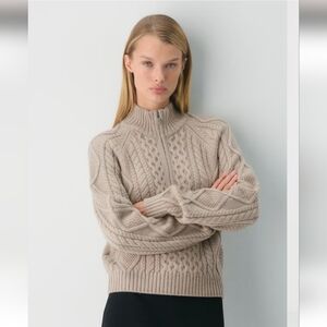 Aritzia Heritage Knit Merino Wool 1/4 Zip Sweater in Heather Nomad Taupe Size S